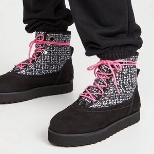 NWOB Larroude Vaile Tweed Black White Boots, Sz 9